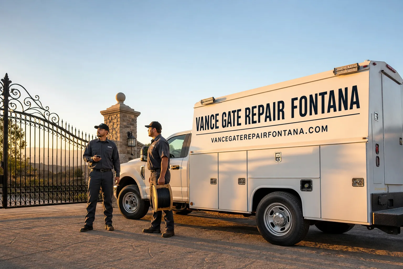 Vance Gate Repair Fontana gate repair service vehicle and crew in Fontana, CA